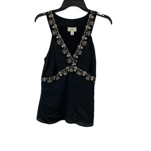 Ann Taylor Loft Floral Tank Top Black Gold